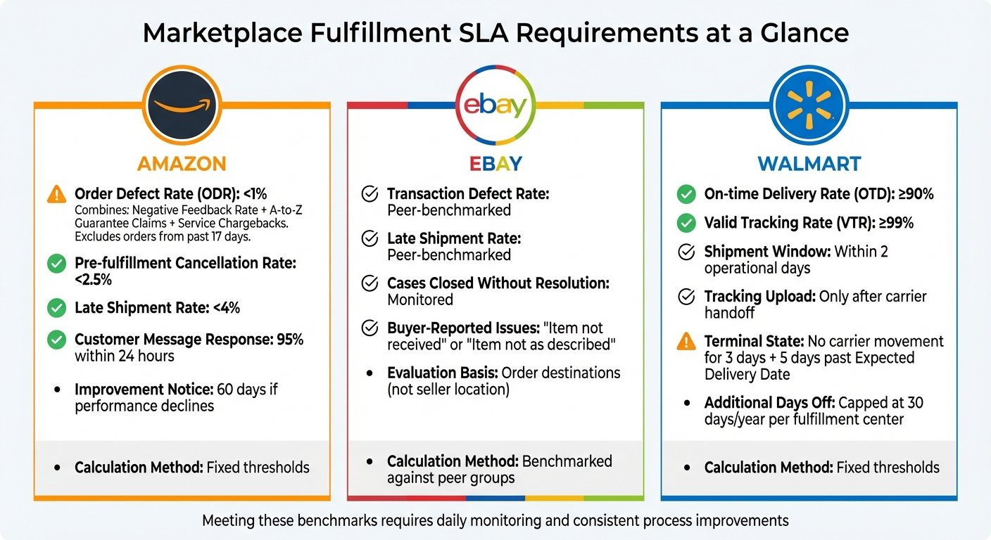 Marketplace Fulfillment SLA Requirements Comparison: Amazon, eBay, and Walmart