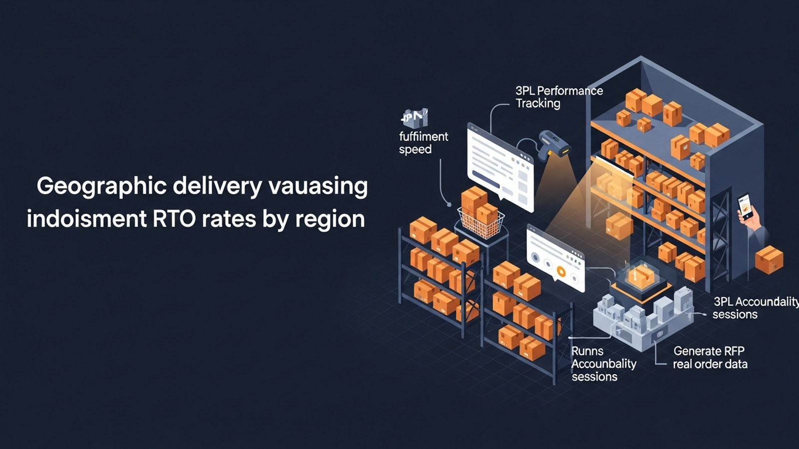 Warehouse worker analyzing digital logistics map with regional delivery zones highlighted in warm amber lighting