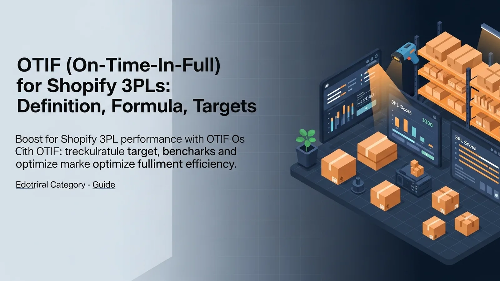 Warehouse fulfillment center with amber-lit technology screens displaying delivery metrics and logistics data