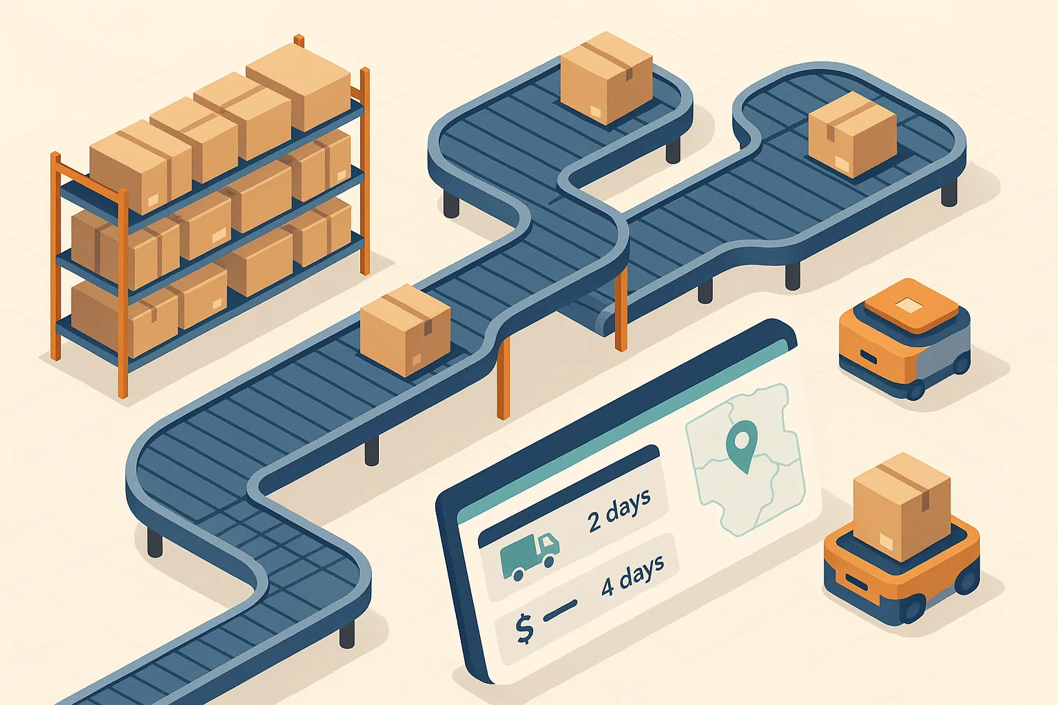 Shopify 3PL integration platforms visualized as interconnected abstract shapes and data flows, representing seamless logistics