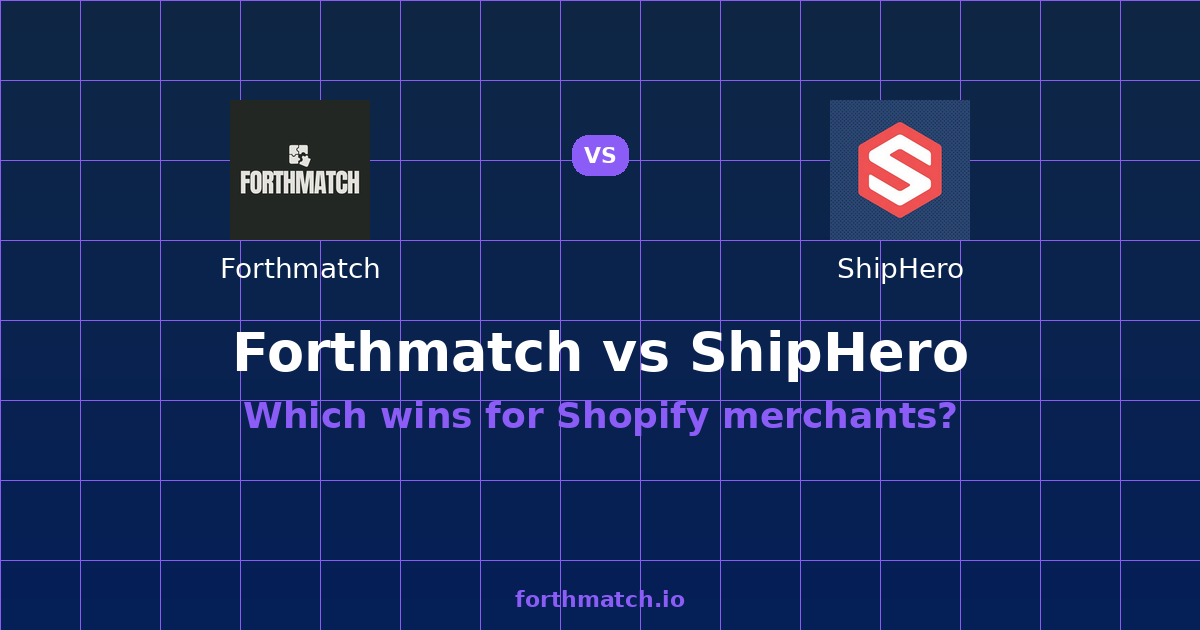 ShipHero Pricing 2026 vs Free Forthmatch Tracking — comparison card showing both products